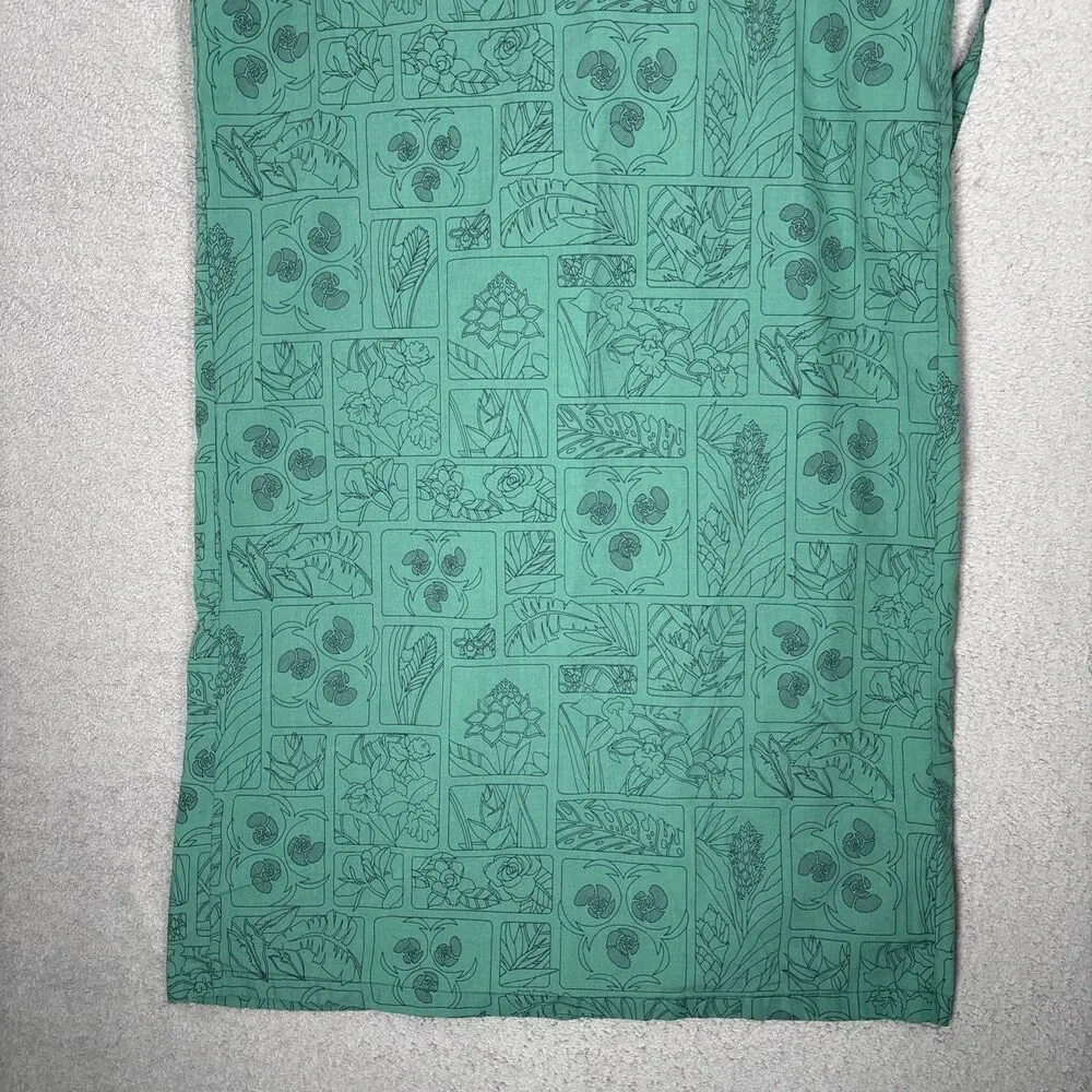Vintage Women's‎ Emerald Green Kimono Robe Framed Botanical Patchwork Print MCM